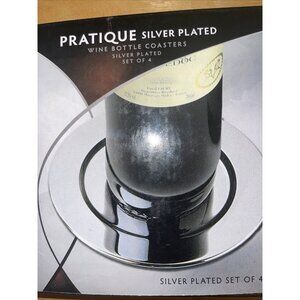 Franmara 9325-BX Set of 4 Silver Plated Plat Wine Bottle Coasters